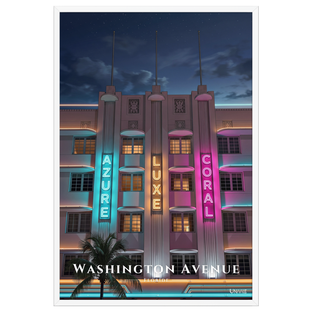 Affiche de Floride Washington Avenue 61 × 91 cm / Blanc - Univile Floride