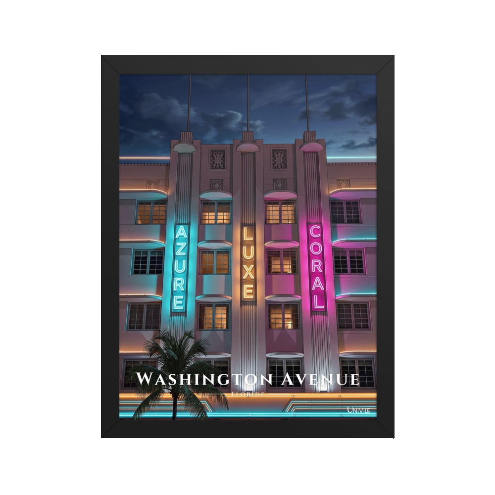 Affiche de Floride Washington Avenue 30 × 40 cm / Noir - Univile Floride