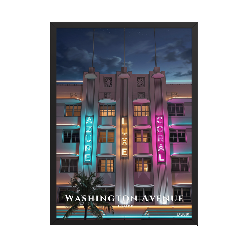 Affiche de Floride Washington Avenue 50 × 70 cm / Noir - Univile Floride