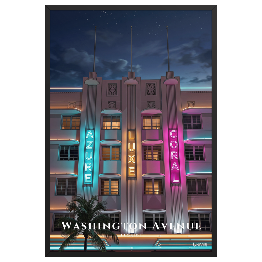 Affiche de Floride Washington Avenue 61 × 91 cm / Noir - Univile Floride