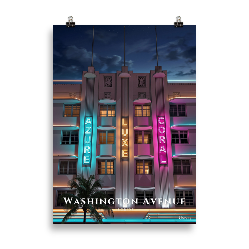 Affiche de Floride Washington Avenue 50 × 70 cm / Sans cadre - Univile Floride